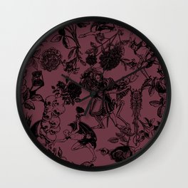 Demons N' Roses Toile in Goth Reddish Purple + Black Wall Clock
