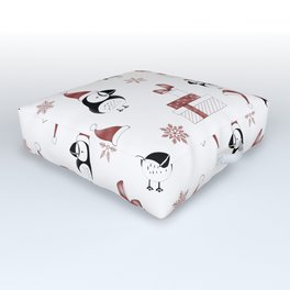 Holiday puffins red Outdoor Floor Cushion
