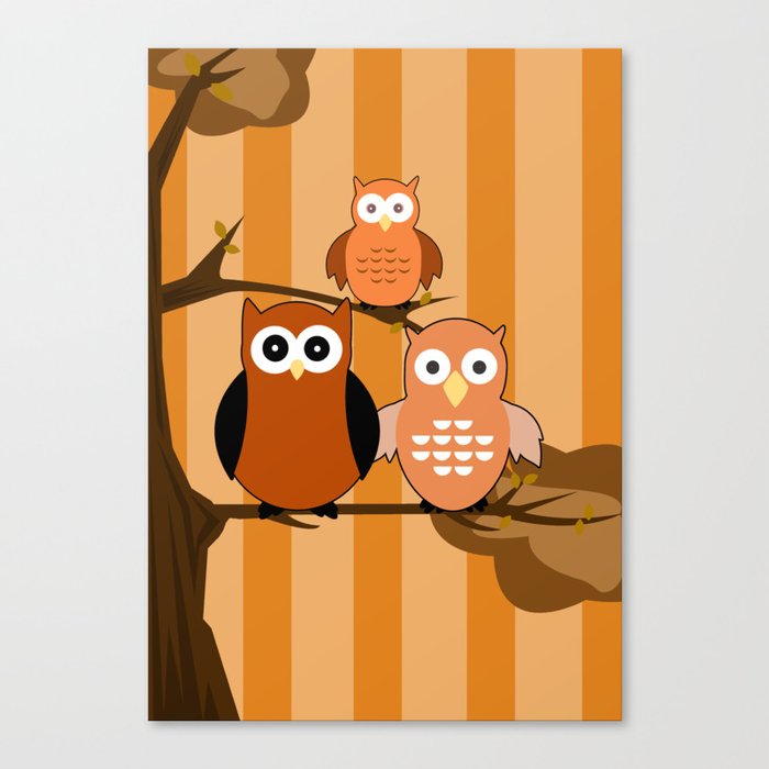 Orange Owls Canvas Print