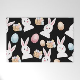Easter Bunny And Eggs Large Print Pattern- Black Welcome Mat