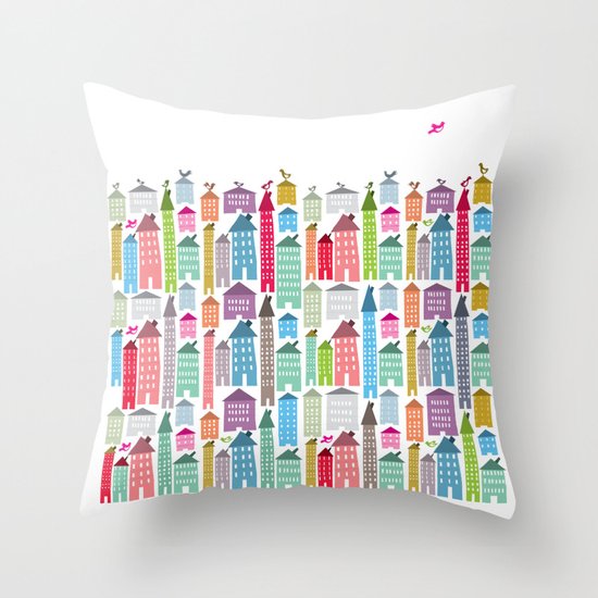 Houses and Birds Throw Pillow