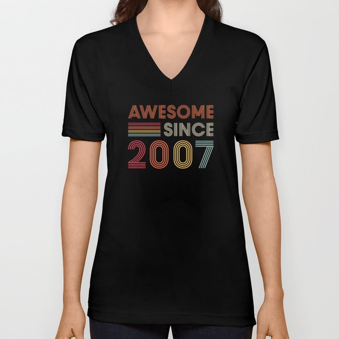 Awesome Since 2007 Birthday Retro V Neck T Shirt