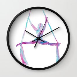 Aerial lady silky art silks yoga print watercolor painting aerialist gift drawing circus dance dancer silthouette woman gymnastics Wall Clock