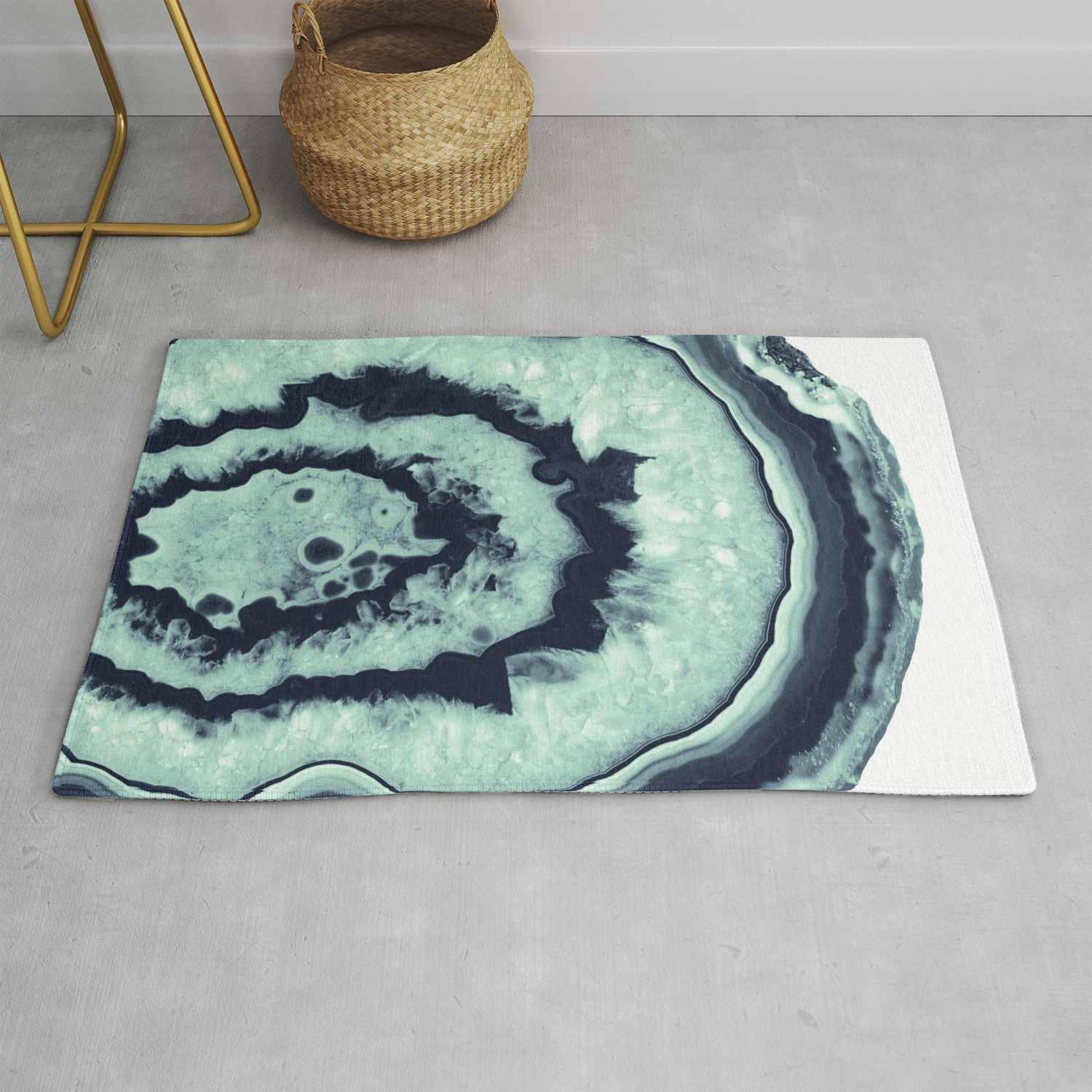 Navy Blue Mint Agate 1 Gem Decor Art Society6 Rug By