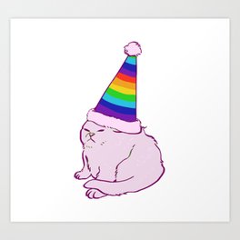 rainbow hat party cat Art Print