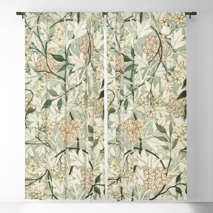 Shabby vintage ivory green rustic floral pattern Blackout Curtain