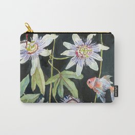 Passionflower and Goldfish on Black Velvet Carry-All Pouch