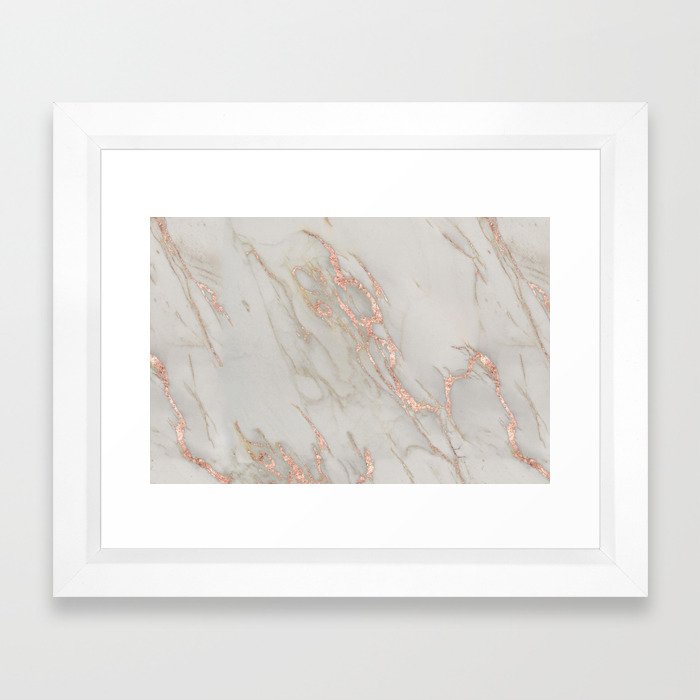 Marble - Rose Gold Marble Metallic Blush Pink Framed Art Print