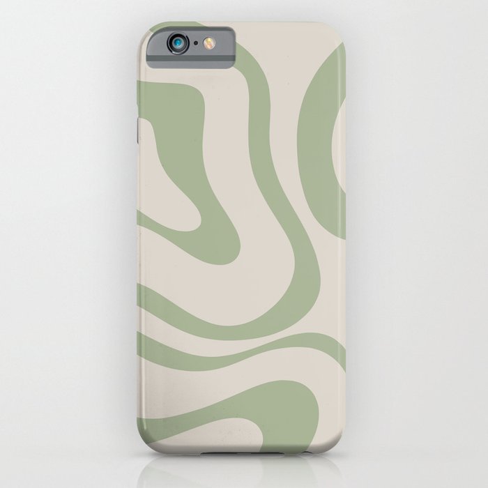Liquid Swirl Abstract Pattern in Almond and Sage Green iPhone Case