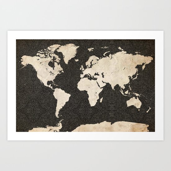 World Map - Ink lines Art Print