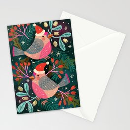 Merry Christmas Birds Stationery Cards | Digital, Birds, Moody, Watercolor, Stars, Colorful, Holiday, Greeting, Santa, Mistletoe 