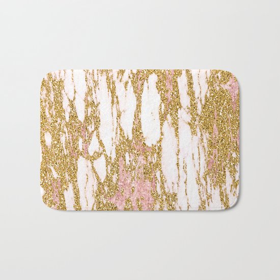 Gold Marble - Intense Glittery Yellow and Rose Gold Marble Bath Mat