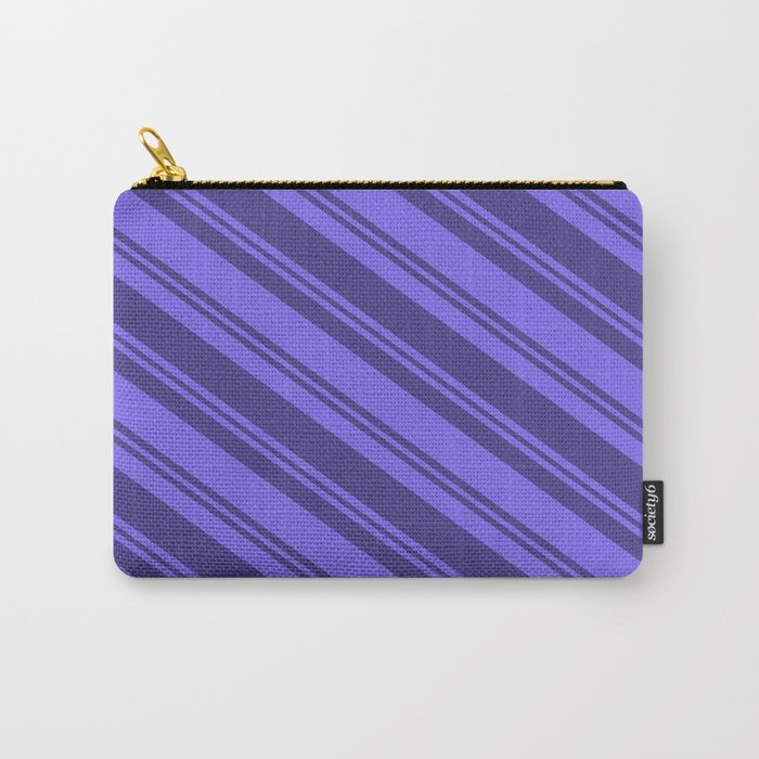 Medium Slate Blue and Dark Slate Blue Colored Lined/Striped Pattern Carry-All Pouch