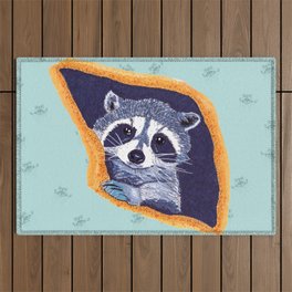 Peeking Raccoons #2 Blue Pallet Outdoor Rug