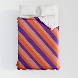 [ Thumbnail: Red, Indigo, and Light Coral Colored Lines Pattern Duvet Cover ]