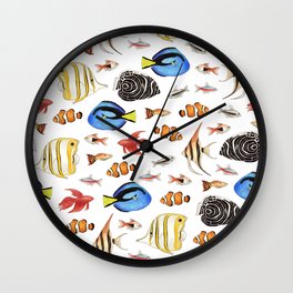 Tropical Fish on White - pattern Wall Clock