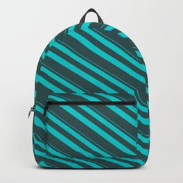 [ Thumbnail: Dark Turquoise & Dark Slate Gray Colored Lined Pattern Backpack ]