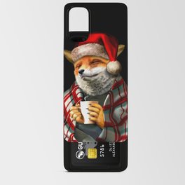 Fox in Santa Hat. Christmas Red Fox with coffee mug Android Card Case