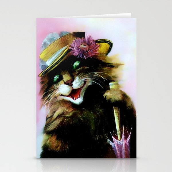 “Cat with Umbrella” by Maurice Boulanger Stationery Cards