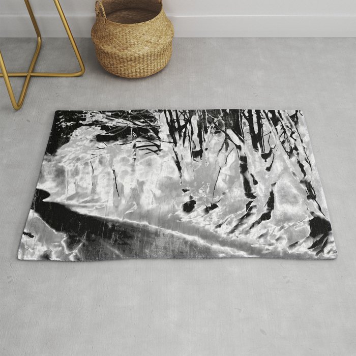 Monochromatic Forest Landscape Scenery in expressionistic and modern black and white tones Rug