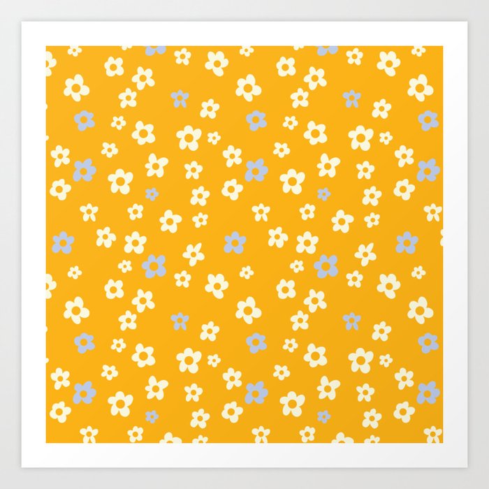 White and Purple Flowers on Orange Art Print