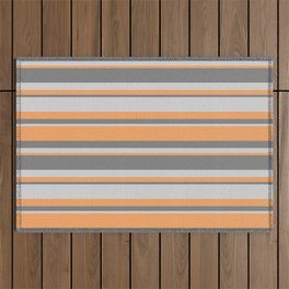 [ Thumbnail: Brown, Gray & Light Grey Colored Lined/Striped Pattern Outdoor Rug ]