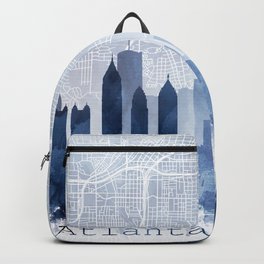 Atlanta Skyline & Map Watercolor Navy Blue, Print by Zouzounio Art Backpack