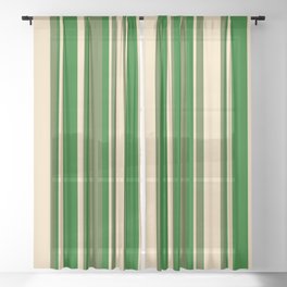 [ Thumbnail: Dark Olive Green, Tan, and Dark Green Colored Lined/Striped Pattern Sheer Curtain ]