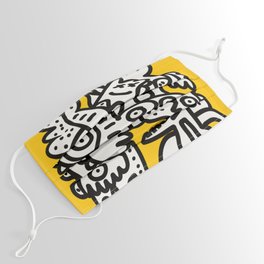 Black and White Cool Monsters Graffiti on Yellow Background Face Mask