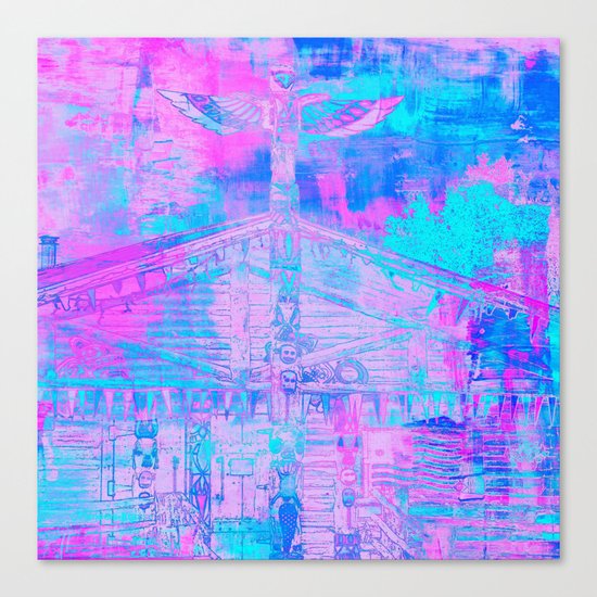 Totem Cabin Abstract - Hot Pink & Turquoise Canvas Print