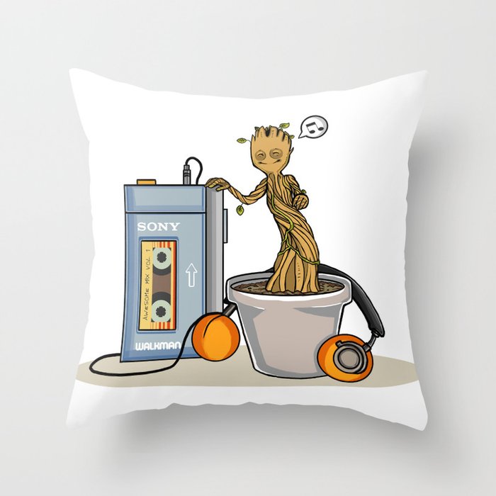 Baby Groot listening to the awesome mix vol.1 Throw Pillow