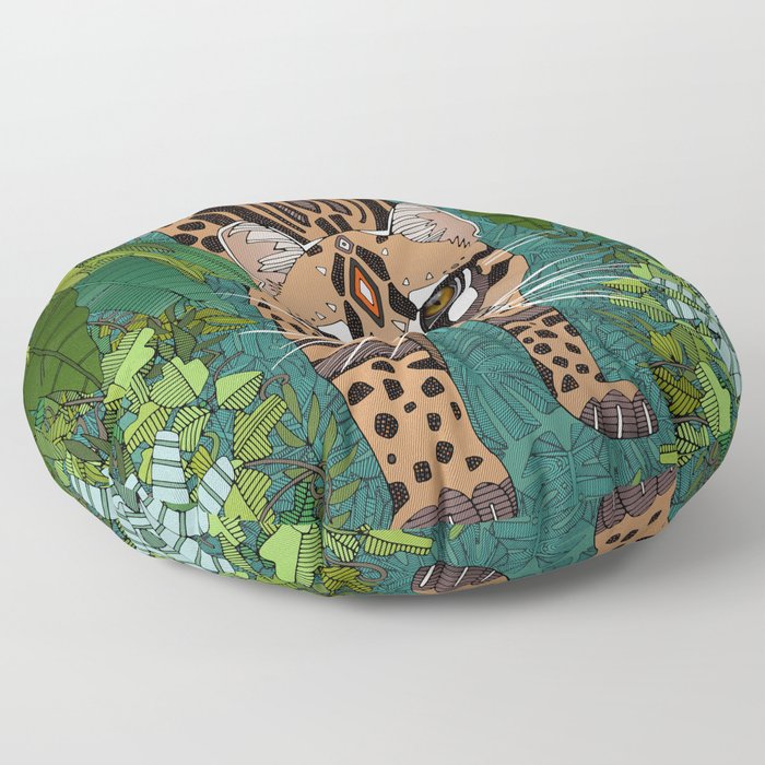 ocelot jungle green Floor Pillow
