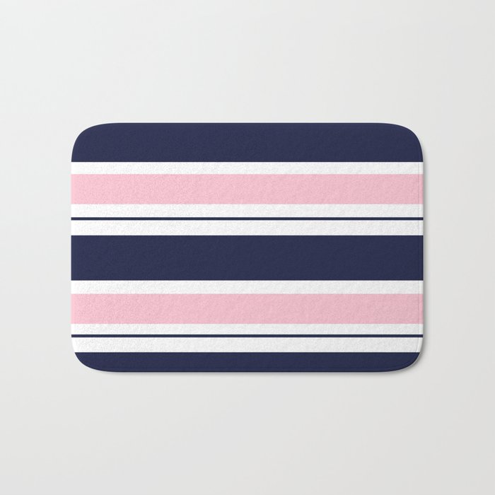 Blue Navy And Pink Stripes Bath Mat By, Blue Striped Bathroom Rugs
