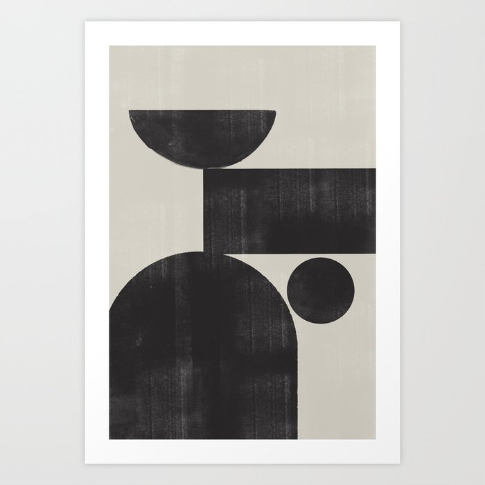 Abstract Black and Beige Geometric No. 1 Art Print