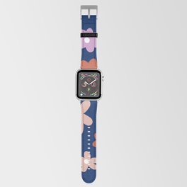 Retro Flowers Lilac, Burnt Orange, Light Pink with Dark Blue Background Apple Watch Band