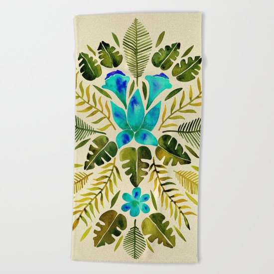 Tropical Symmetry – Turquoise & Olive Palette Beach Towel