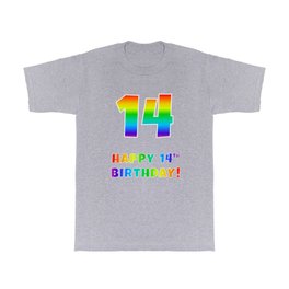 [ Thumbnail: HAPPY 14TH BIRTHDAY - Multicolored Rainbow Spectrum Gradient T Shirt T-Shirt ]
