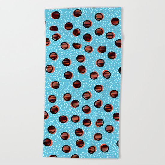 Swish - abstract retro throwback 1980s neon basketball sports college dorm pattern print bright fun Beach Towel