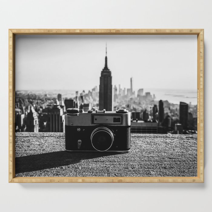 Vintage film camera and New York City Serving Tray