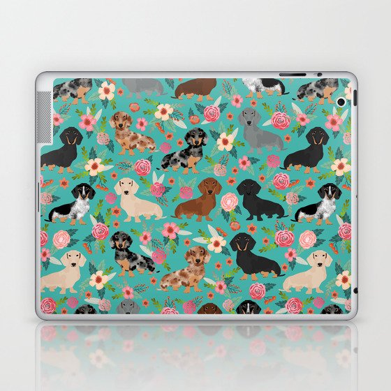Dachshund florals flower pet portrait dog art dachsie doxie pet art dog breeds Laptop & iPad Skin