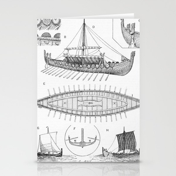 Vintage Viking Naval Ship History and Diagram Stationery Cards