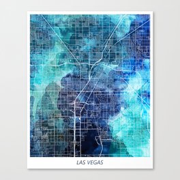 Las Vegas Nevada Map Navy Blue Turquoise Watercolor Canvas Print