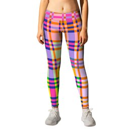 Multi colored gradation neon plaid pattern Leggings