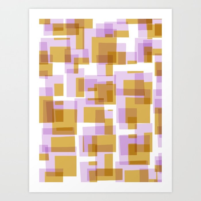Retro Boxy Shapes in Lilac and Mustard Art Print