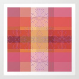 Pink & Orange Check Pattern with Lilies Art Print