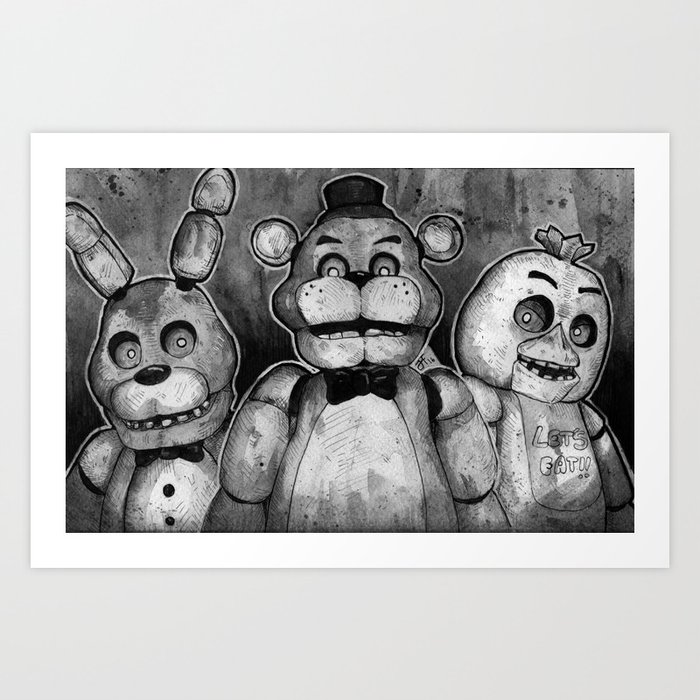 Fnaf Black And White Art Print By Ggartanddrawing Society6