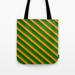 [ Thumbnail: Dark Orange & Dark Green Colored Lines Pattern Tote Bag ]