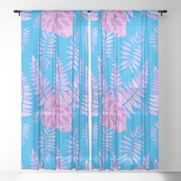 Modern abstract seamless pattern with watercolor tropical leaves design. Retro summer background. Jungle foliage illustration. Swimwear botanical design. Vintage exotic design. Vintage. Sheer Curtain