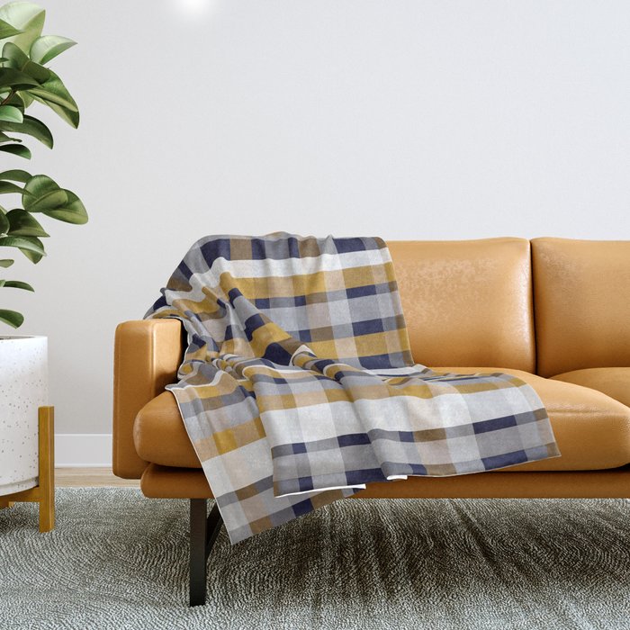 Modern Retro Plaid in Mustard Yellow, White, Navy Blue, and Grey Throw