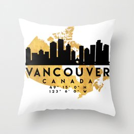 VANCOUVER CANADA SILHOUETTE SKYLINE MAP ART Throw Pillow